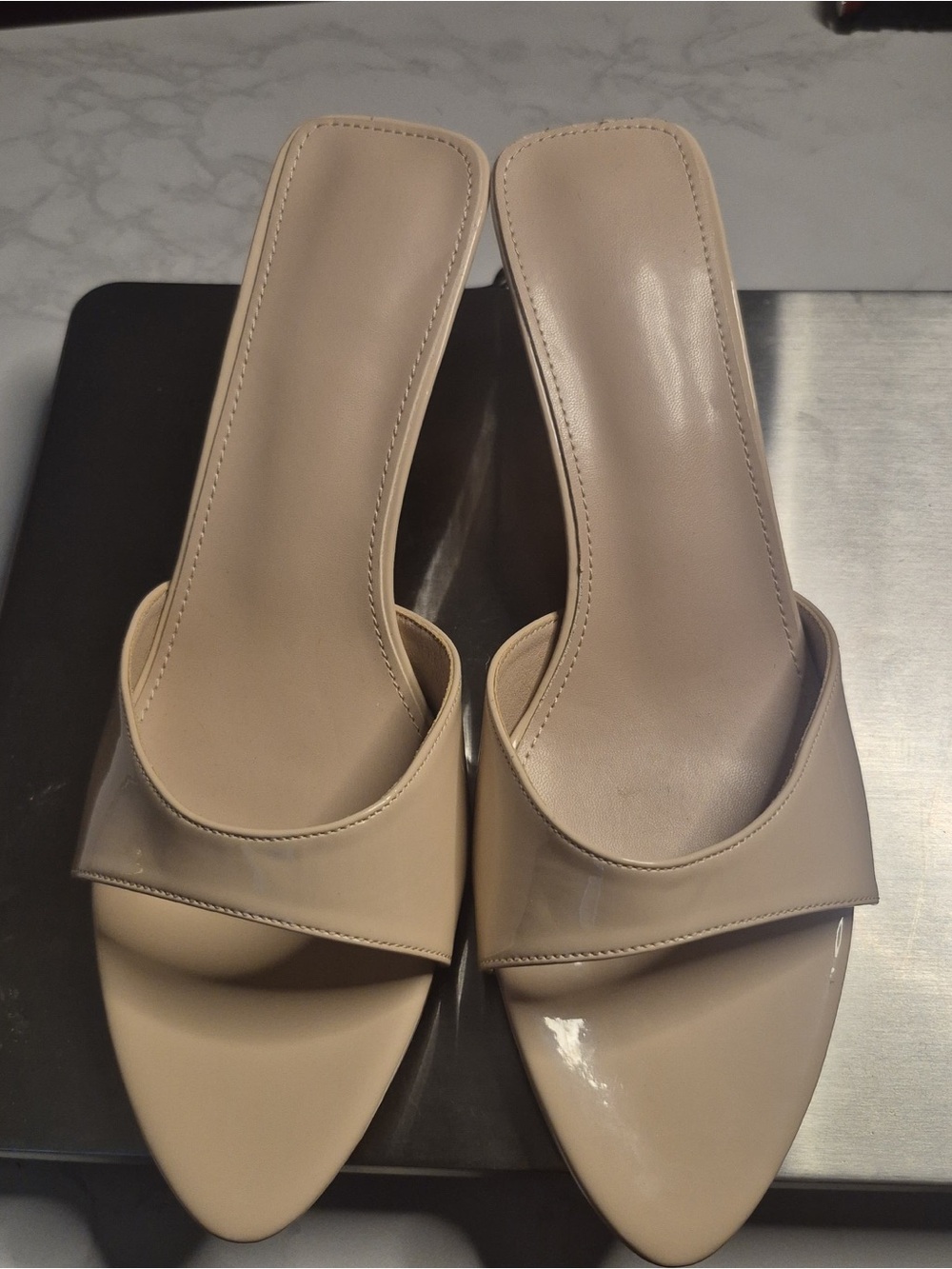 Beige Open-Toe Slip-On Mules